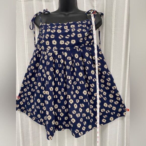 Free People Navy Blue and Cream Babydoll Top Dress With Tie Straps Size M - Picture 6 of 14